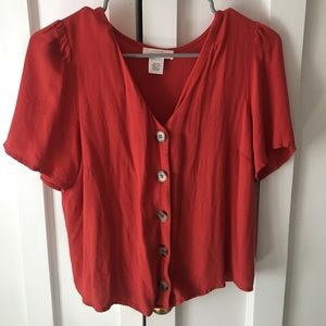 Red button down blouse